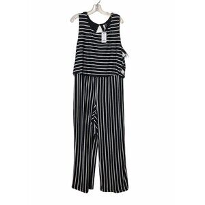 NY Collection Jumpsuit Petite Plus Size 2XP Black Women's Striped Side Lace Up